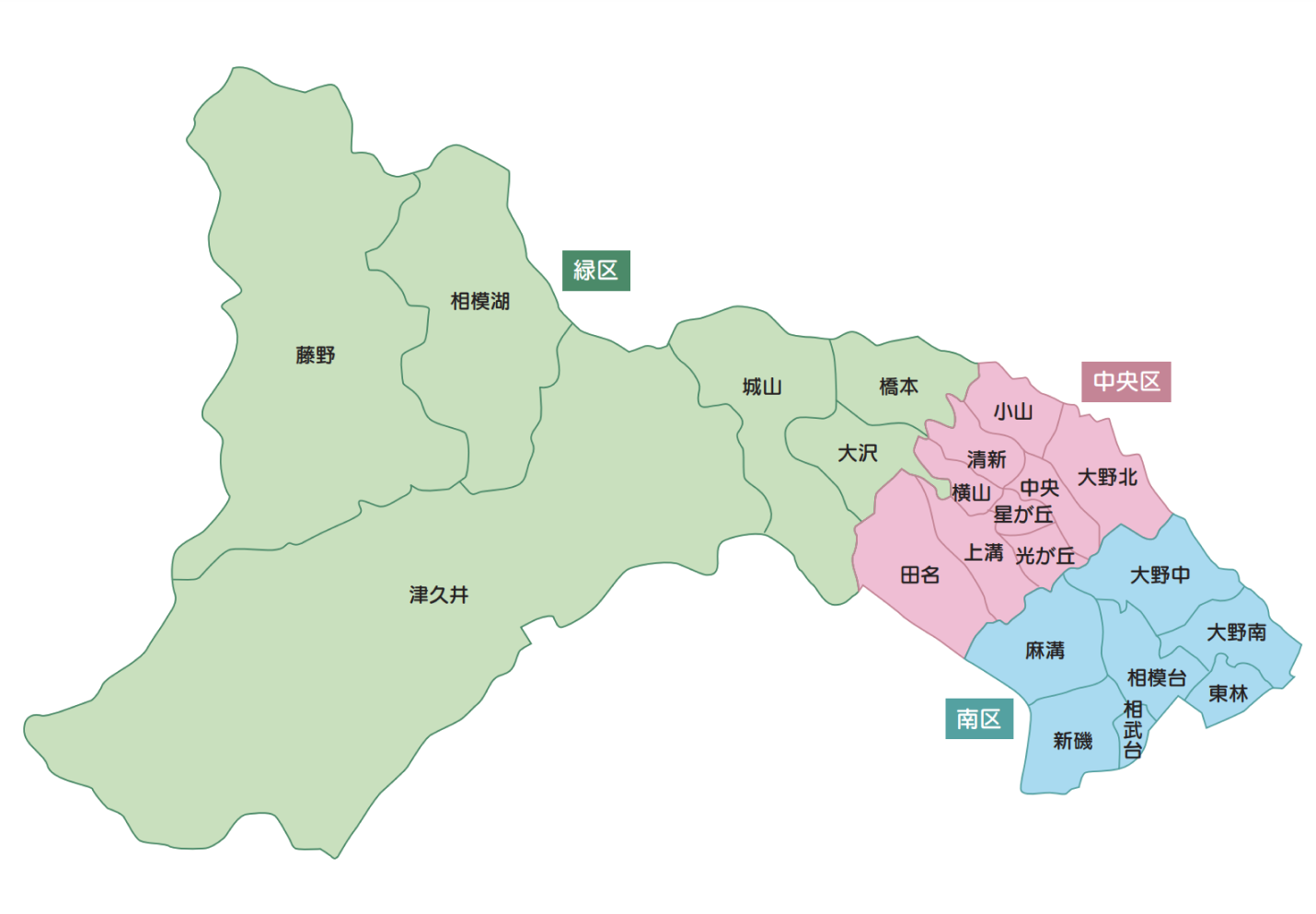 相模原市の地区・地域を説明した地図